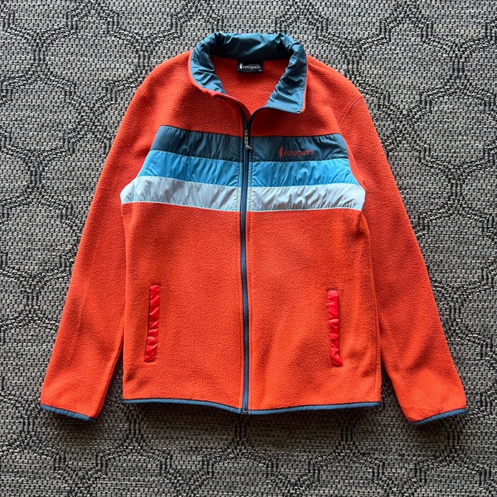 Cotopaxi Jacket Mens Medium Orange Blue  Teca Fleece Full Zip Hiking Gorpcore